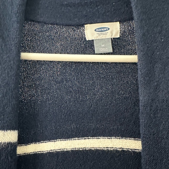 Navy and cream striped long cardigan size M - Picture 3 of 4